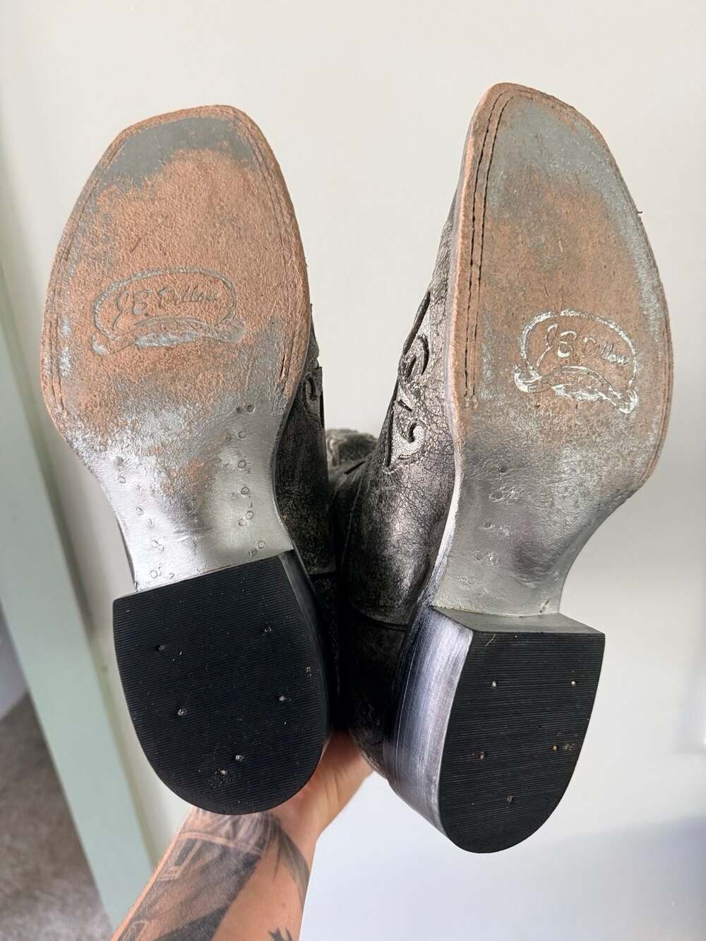 J.B. Dillon Women's Silver Embroidered Western Boots, Size 10 B, Made in Mexico - Picture 7 of 8